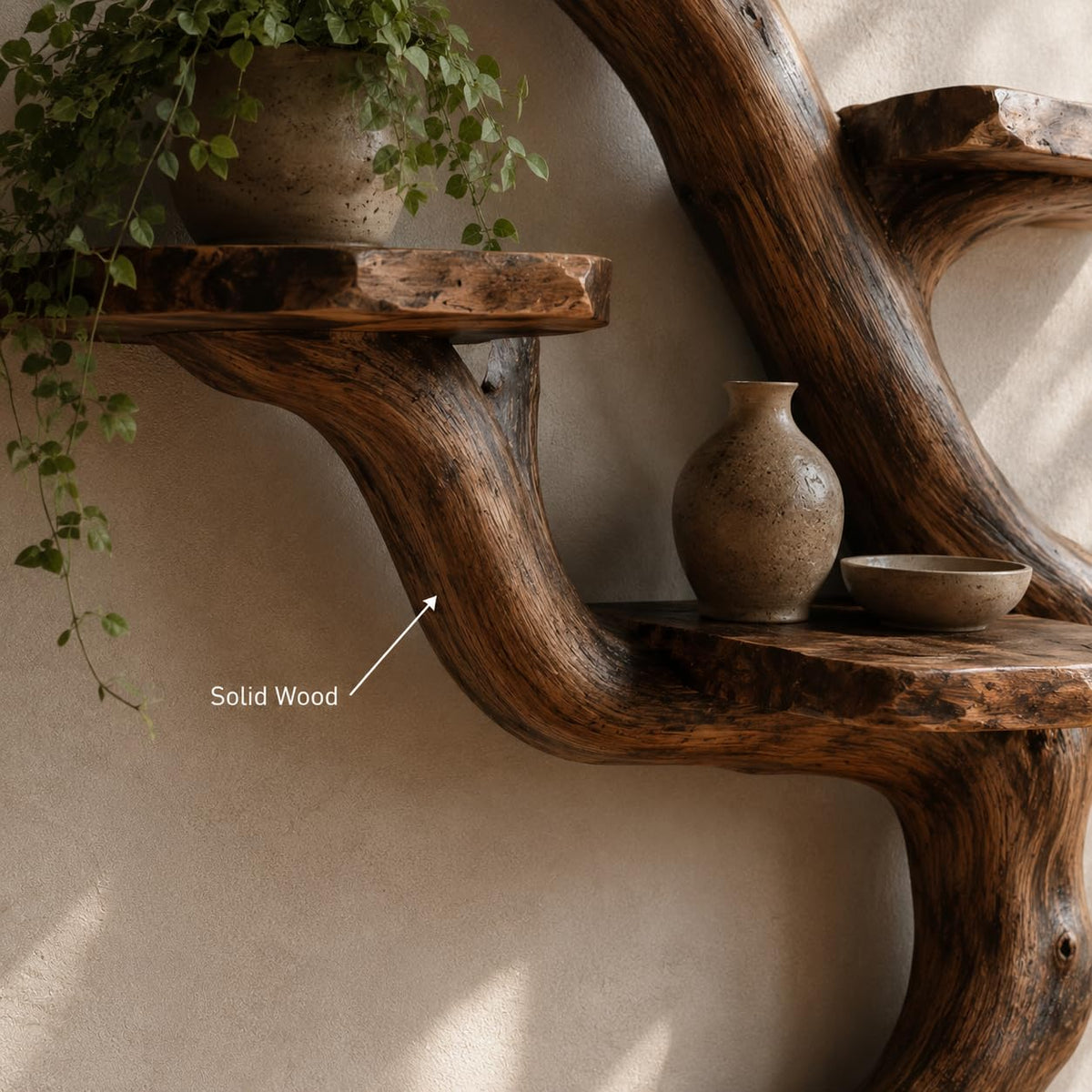 Wall Mounted Tree Bookshelf, Solid Wood Branch Floating Shelf, Rustic Driftwood Style Plant Display & Book Shelf for Boho Farmhouse Living Room Wall Decor (Option 5)