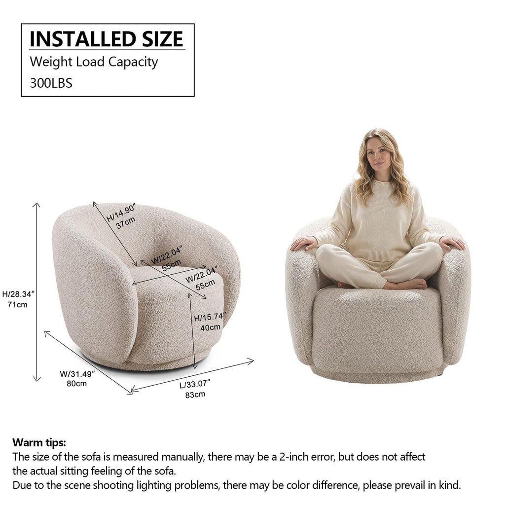 Oversized Boucle Accent Chair, Cream White Sherpa Wingback Chair