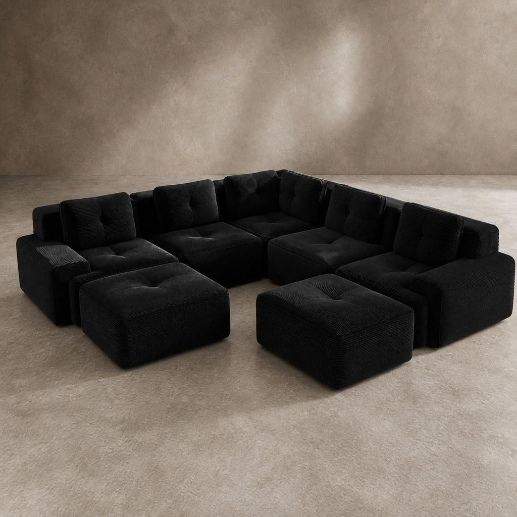Camel Couch, Corduroy Couch, Boneless Modular Sectional Sofa Set, 5-Seat, Oversized