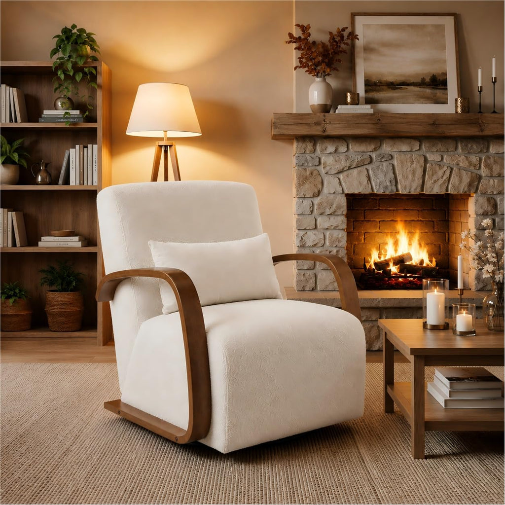 Oversized Boucle Accent Chair, Cream White Sherpa Wingback Chair