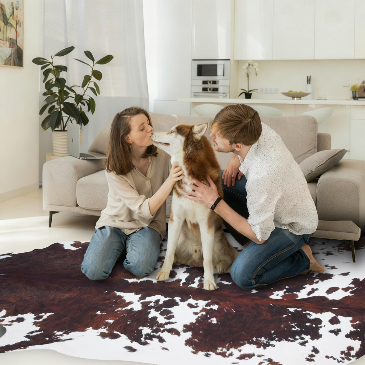 Faux Cowhide Rug 4.6x5.2 ft Cow Hide Faux Cowhide for Living Room Bedroom Dining
