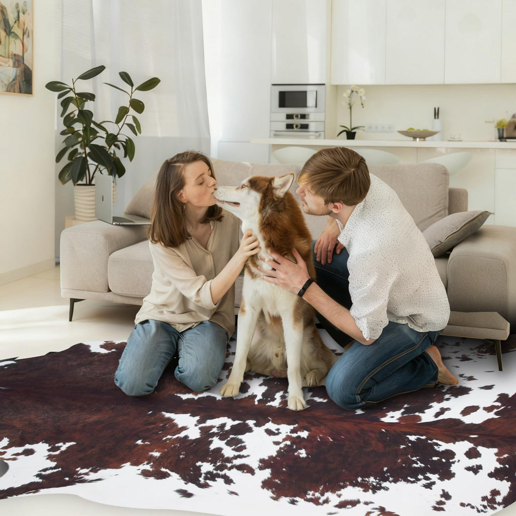 Faux Cowhide Rug 4.6x5.2 ft Cow Hide Faux Cowhide for Living Room Bedroom Dining