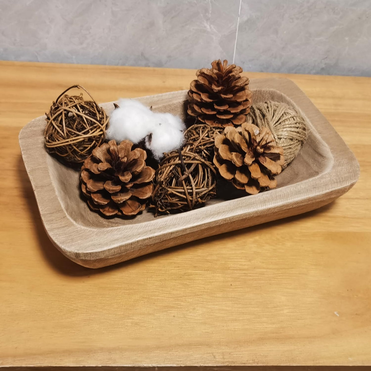 Hand-Carved Wooden Dough Bowl Centerpiece
