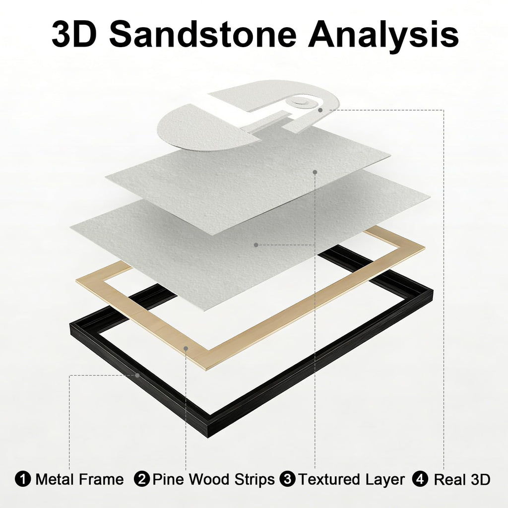 Framed 3D Geometric Sandstone Wall Art – Set of 3