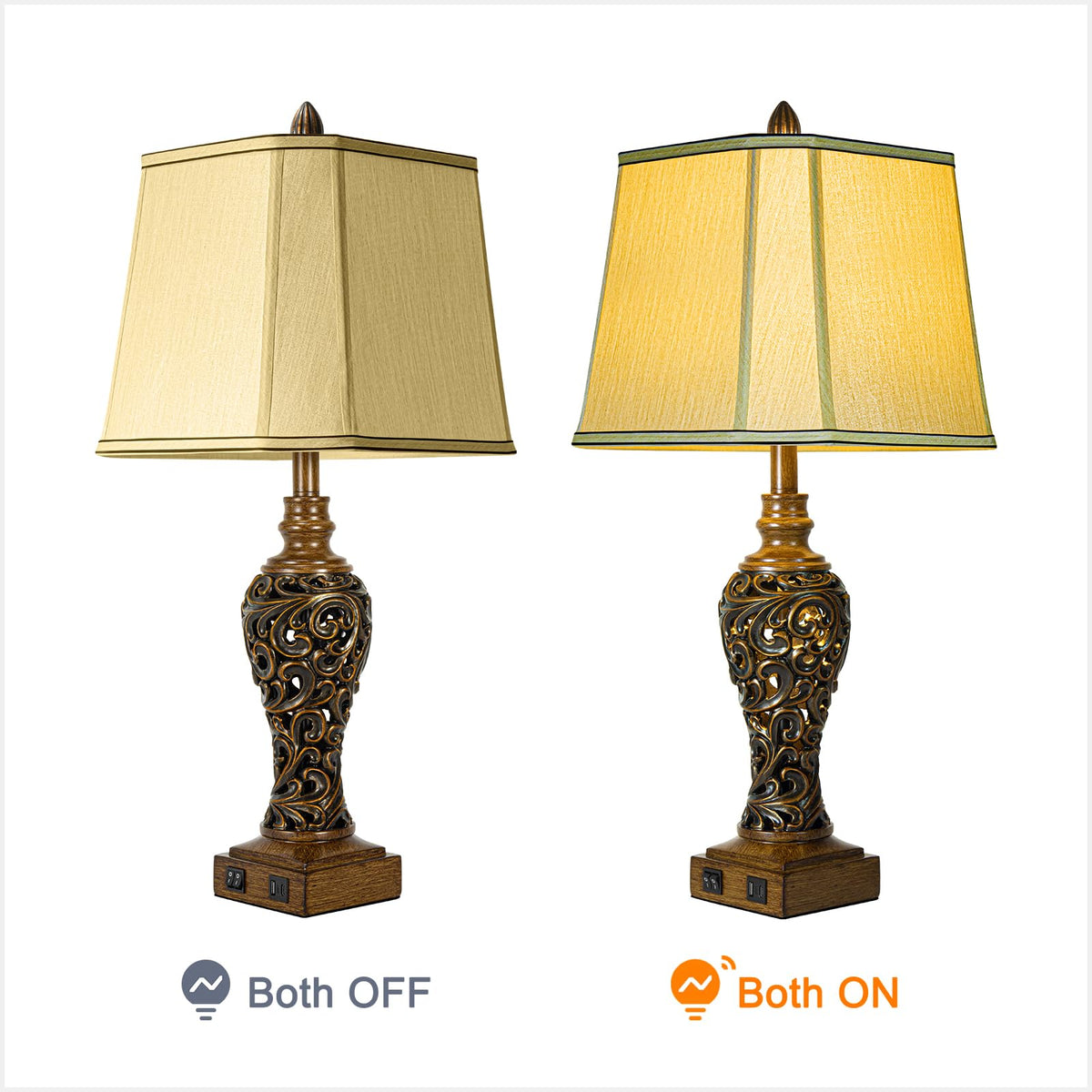 28.5" Farmhouse Table Lamp Set with Nightlights