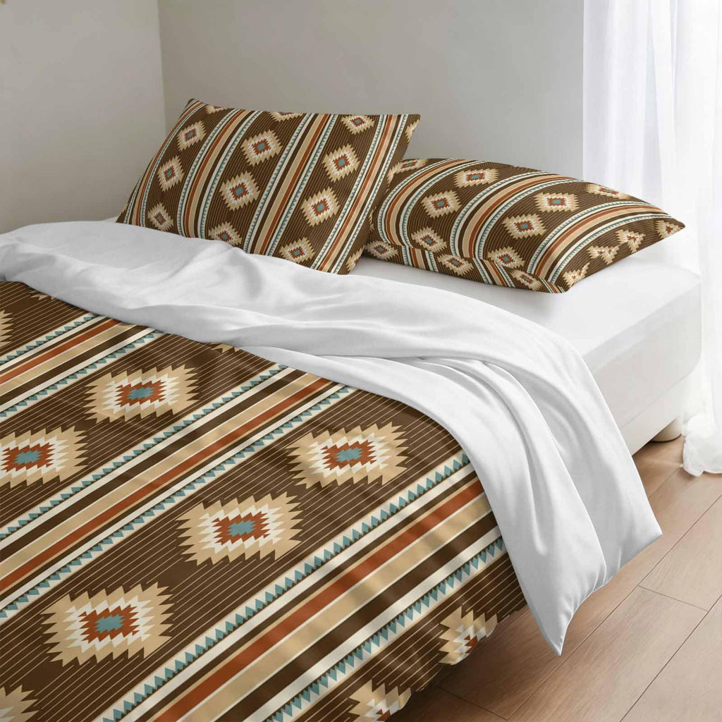3 Pieces Duvet Cover Queen Bedding Sets Western Ethnic Brown Geometric Luxury Soft