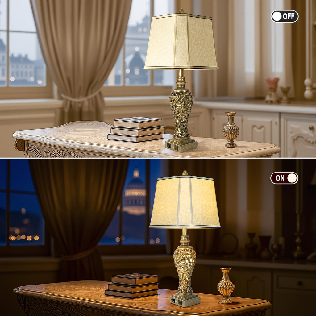 28.5" Farmhouse Table Lamp Set with Nightlights
