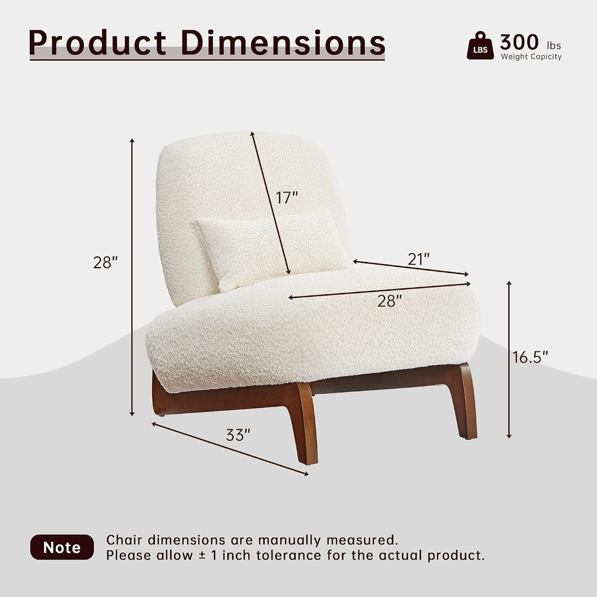 Morden Fort Boucle Chair, Upholstered Accent Chair Tilted Wooden Leg, White