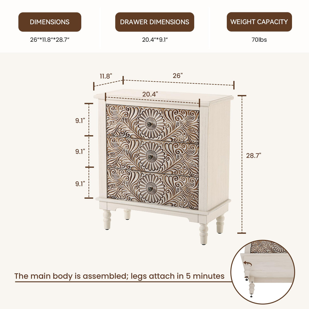Round Three-Drawer Nightstand