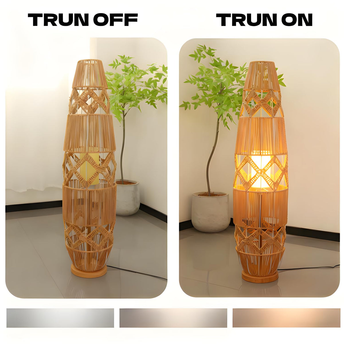 34.64" Mid Century Boho Farmhouse Wood Floor Lamp with Bamboo Shade