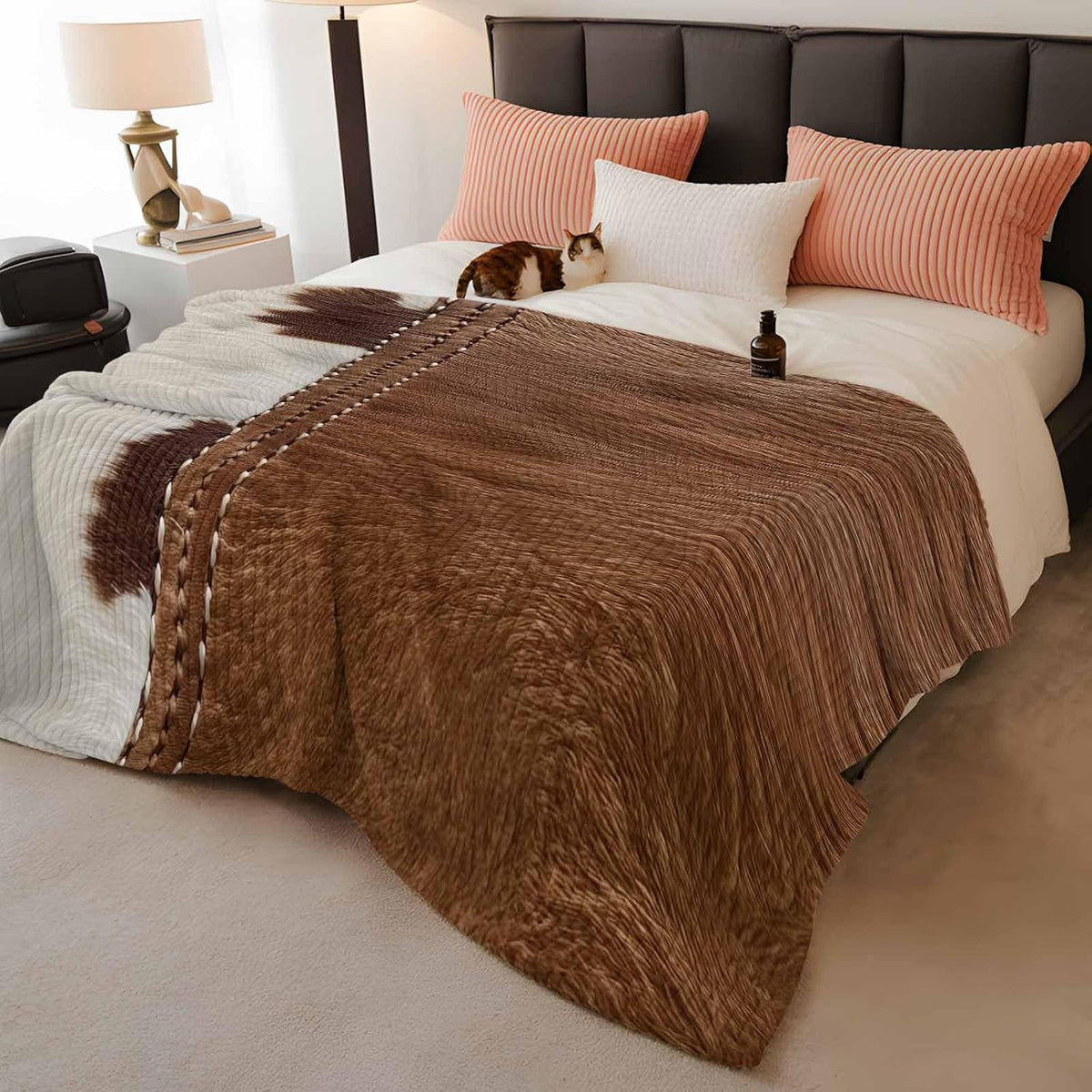 Western Cow-Print Flannel Throw Blanket