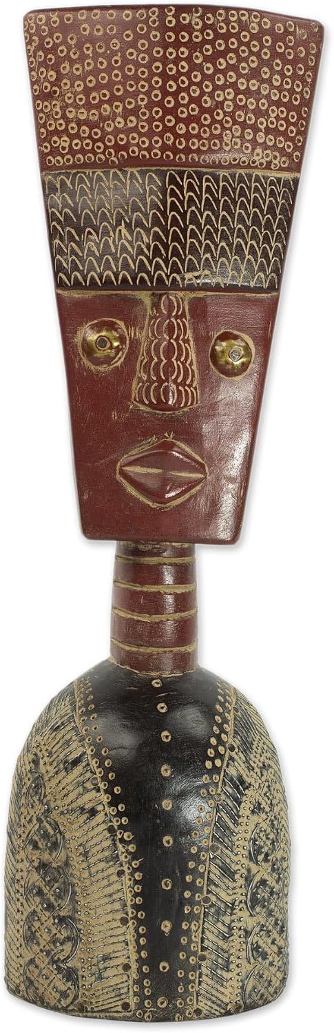 NOVICA Handmade Artisan African Wood Sculpture Fortune Mask Ghanaian Sese