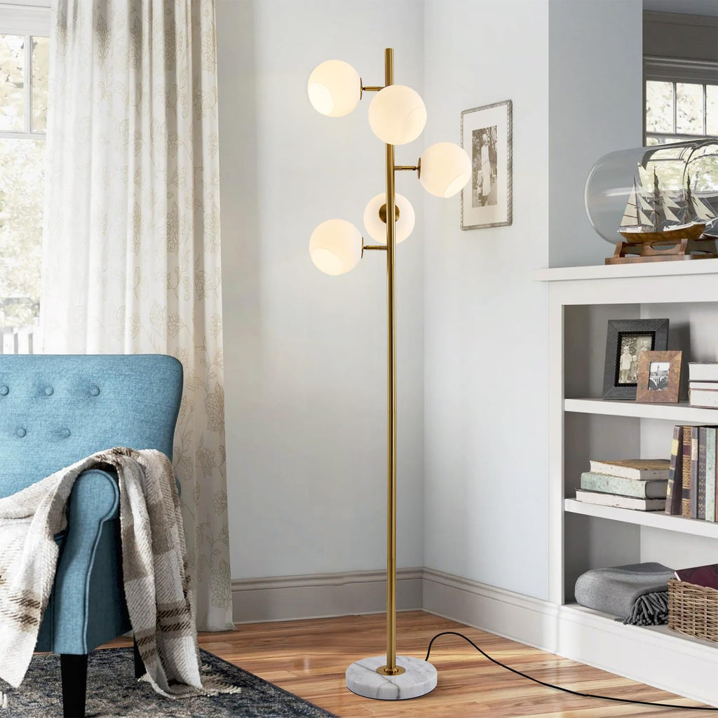 BOKT Gold 5-Light 67'' Tall Floor Lamp Smoked Glass Globes Standing Lamp