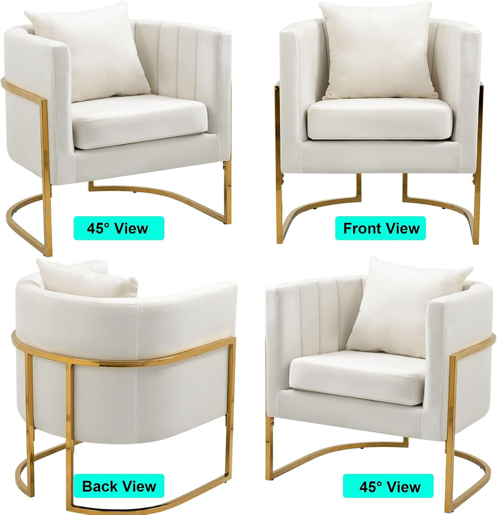 Velvet Barrel Accent Chair with Pillow