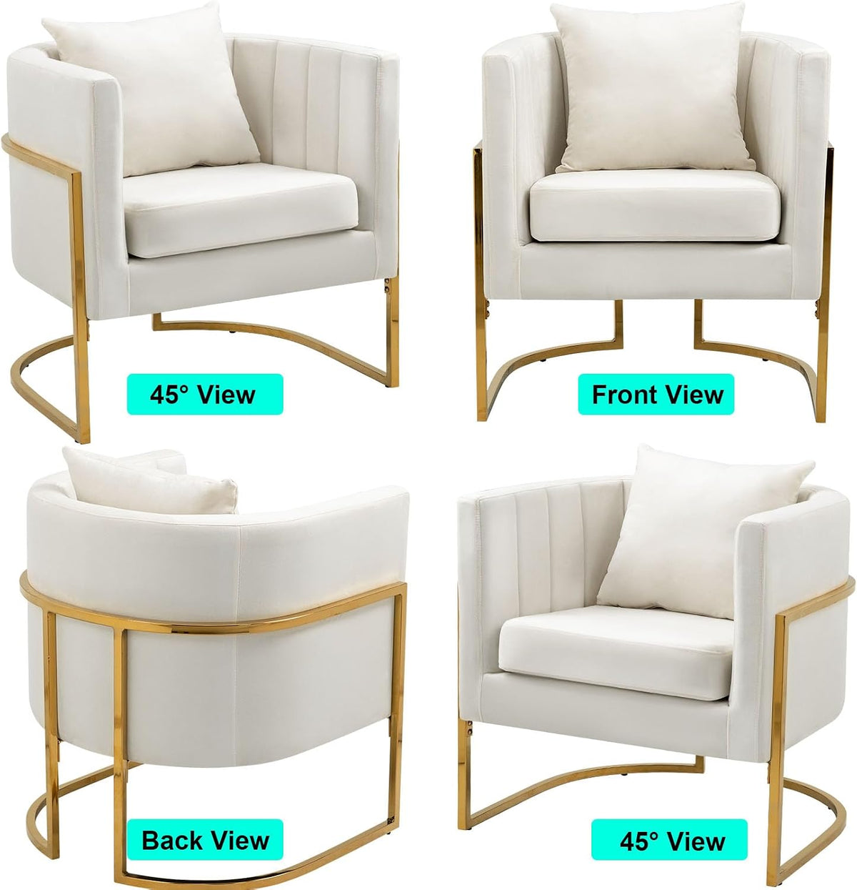 Velvet Barrel Accent Chair with Pillow