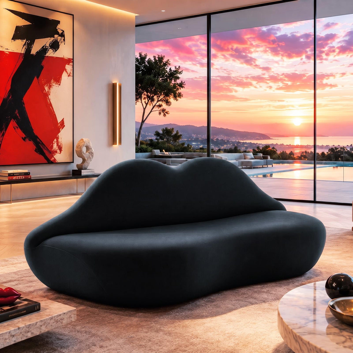 Lip-Shaped Sculptural Lounge Sofa