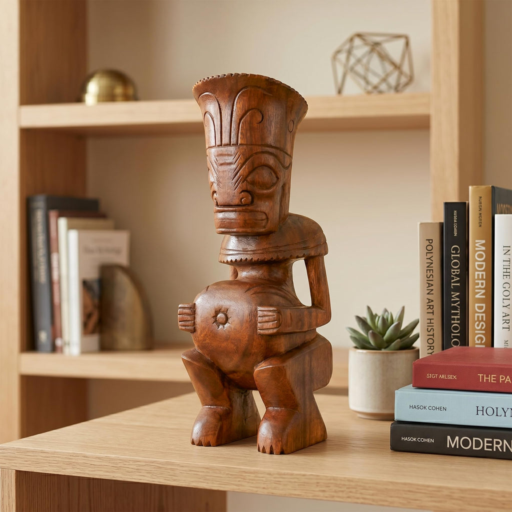 G6 Collection Handmade Wooden Primitive Tattoo Face Tribal Statue Sculpture Tiki