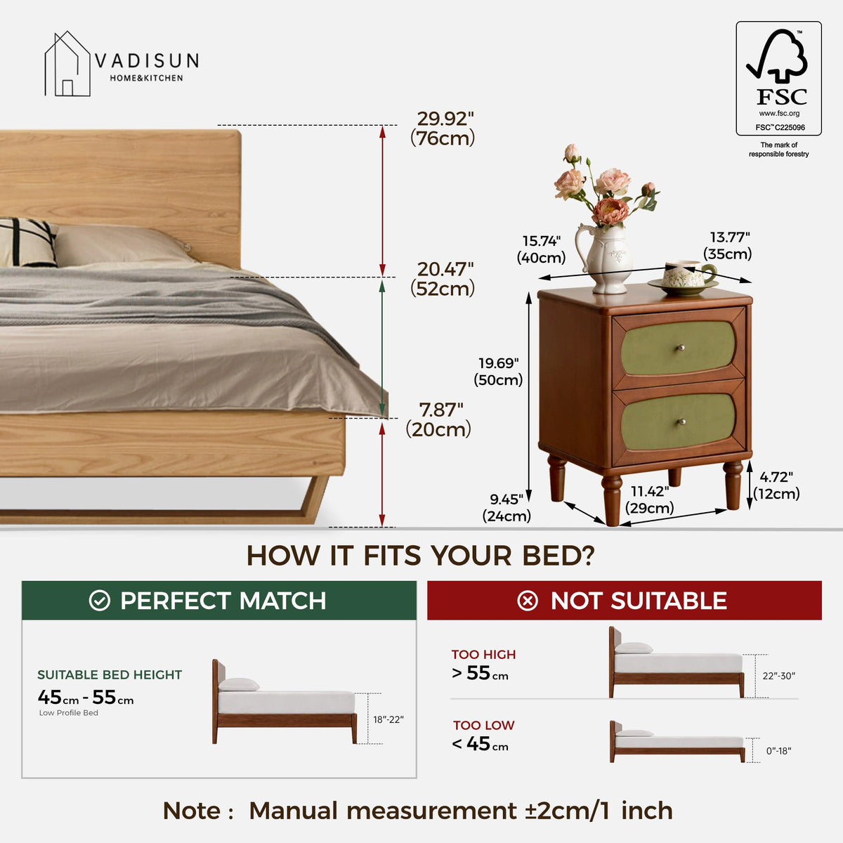 Solid Wood Two-Drawer Nightstand