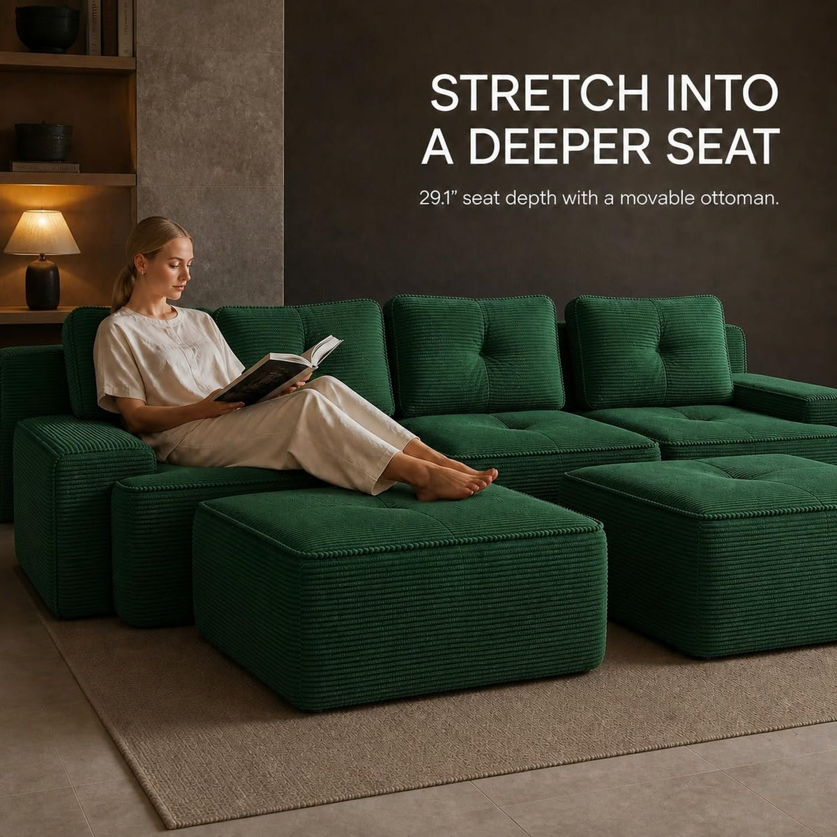Camel Couch, Corduroy Couch, Boneless Modular Sectional Sofa Set, 5-Seat, Oversized