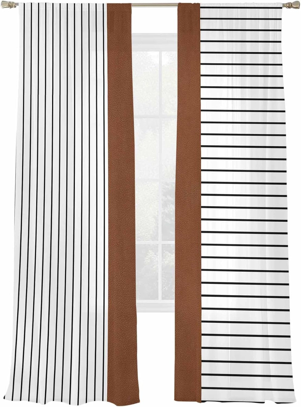 Brown Tribal Sheer Curtains, Set of Two