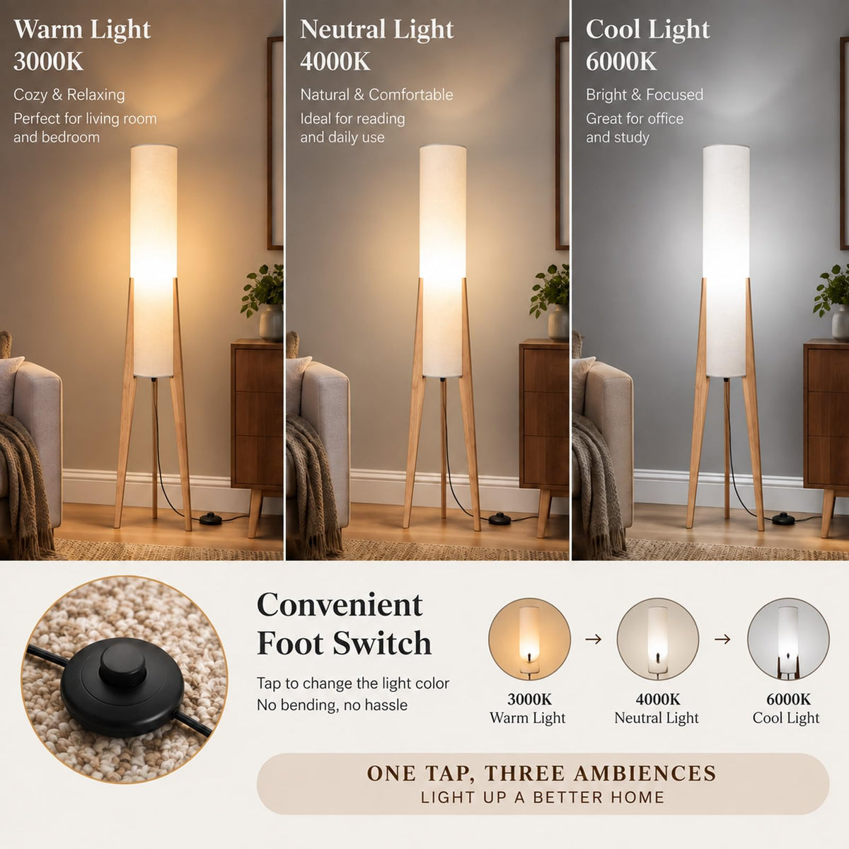 Boho Style Bamboo Woven Floor Lamp for Living Room, 36 in, Cozy Decor