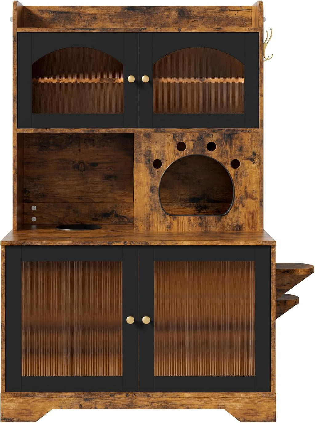 39.4 Inch 3-Tier Hidden Litter Box Furniture, Black/Brown