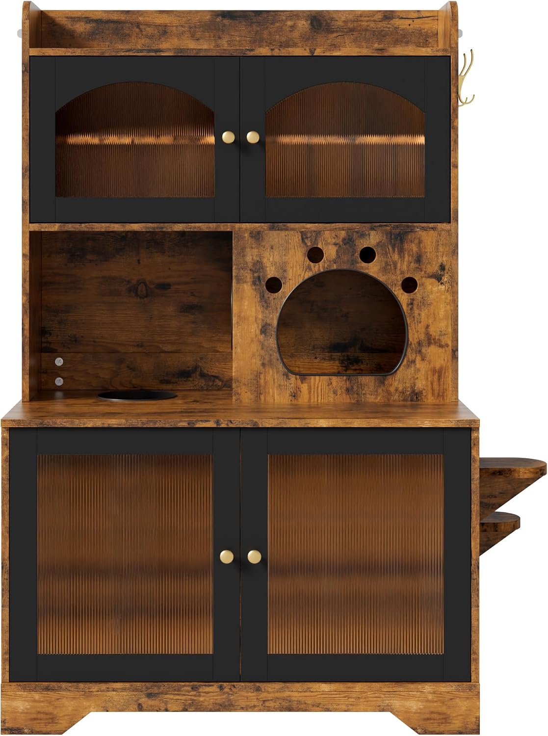 39.4 Inch 3-Tier Hidden Litter Box Furniture, Black/Brown