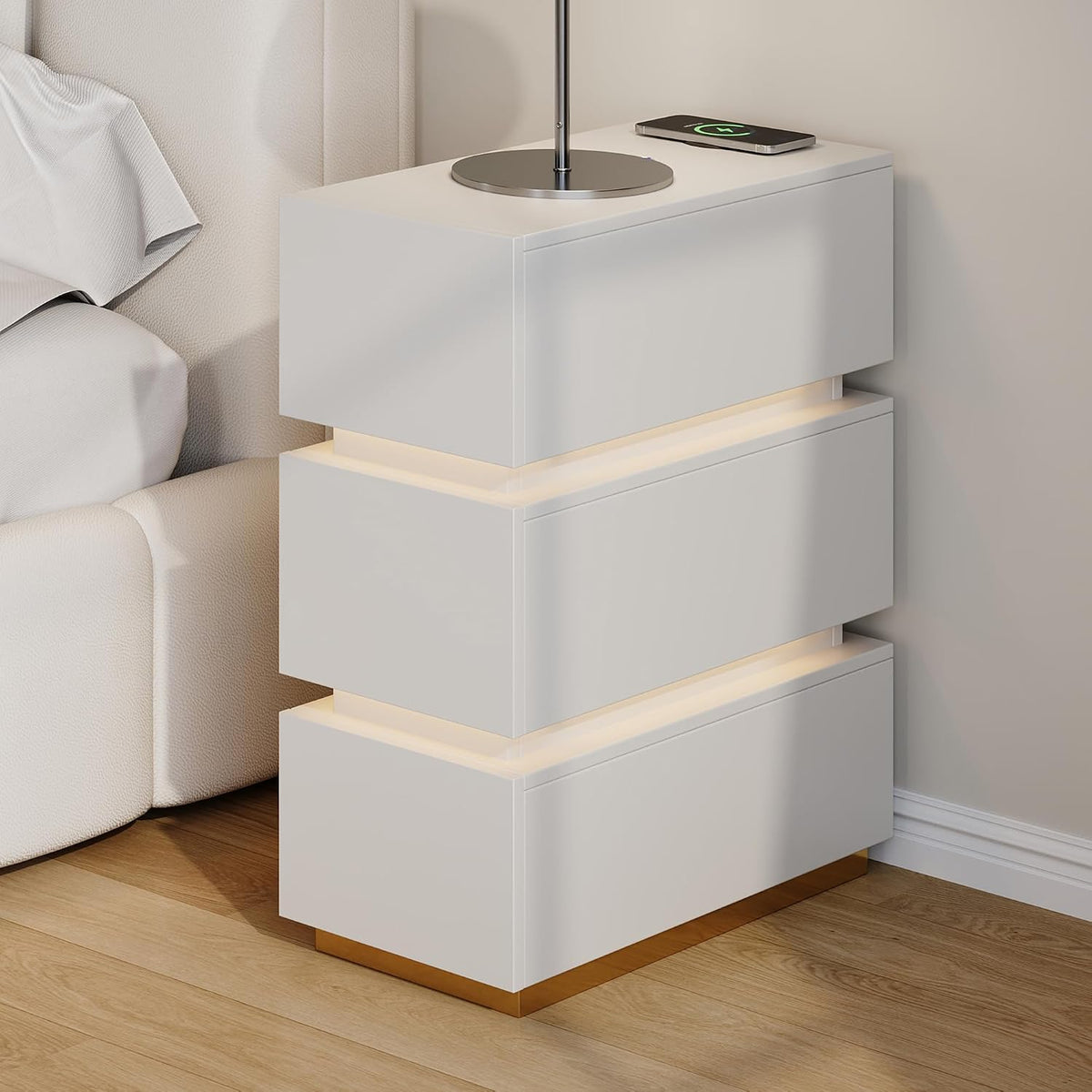 Narrow Smart Nightstand with Wireless Charging