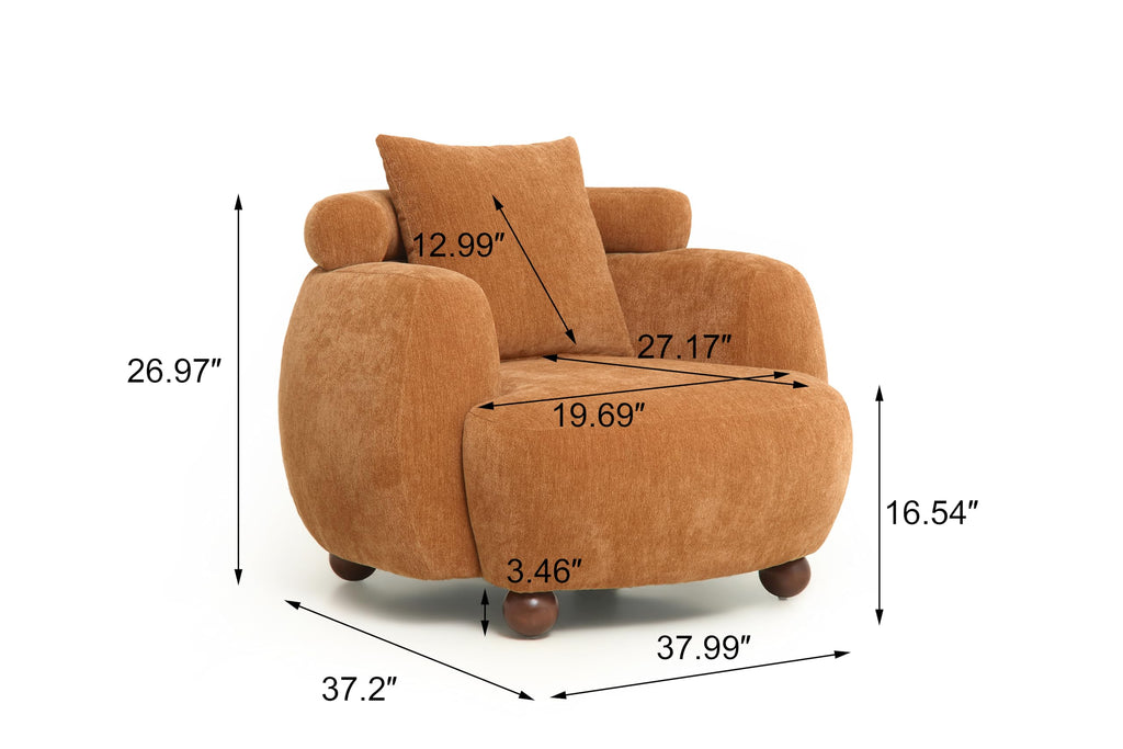 Compact 38in Solid American White Oak Fabric Nordic Style Lazy Chair Pillow for Living Room Home Office Relaxation