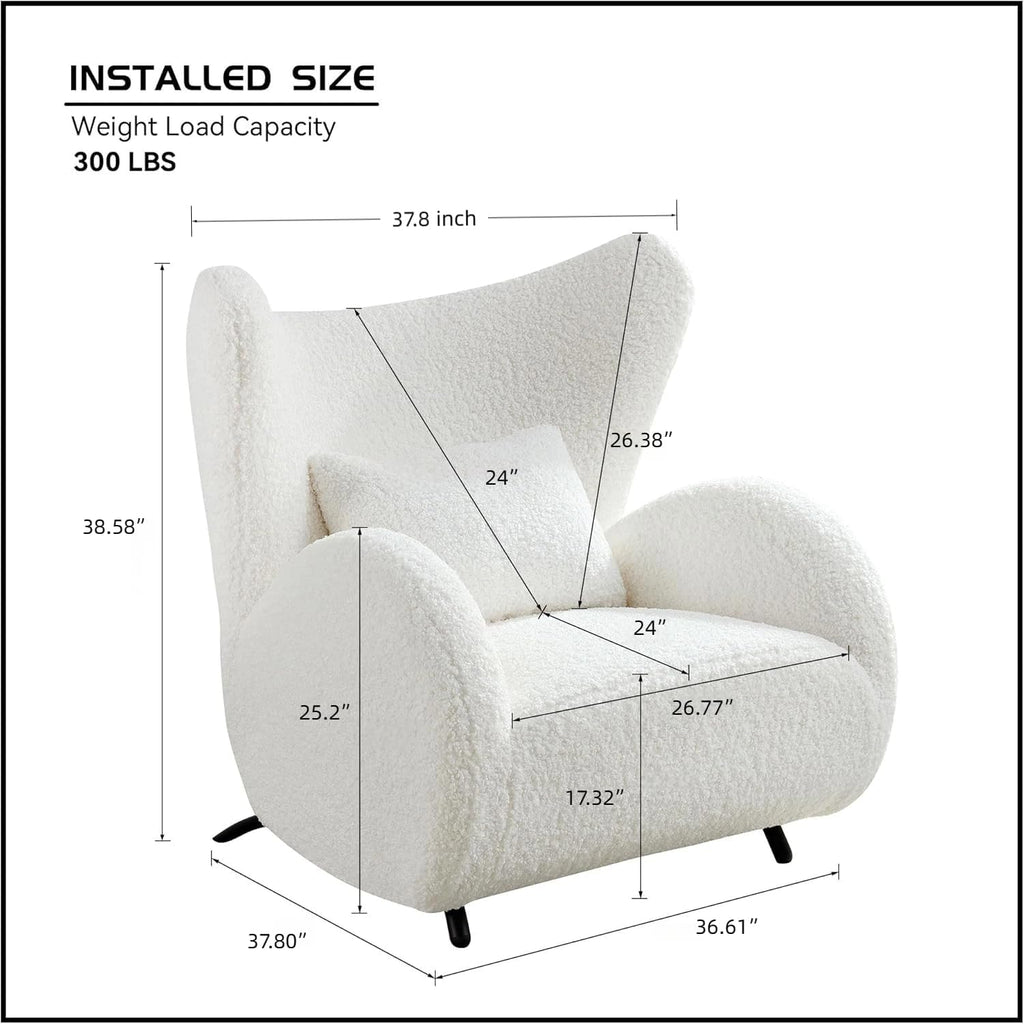 Oversized Boucle Accent Chair, Cream White Sherpa Wingback Chair