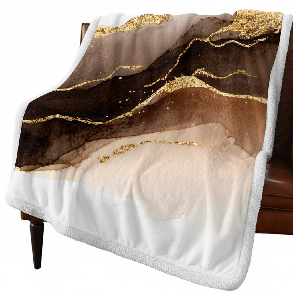 Brown & Gold Marble Sherpa Fleece Throw Blanket