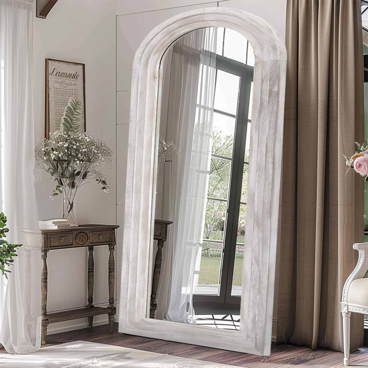 Arched Solid Wood Full-Length Mirror