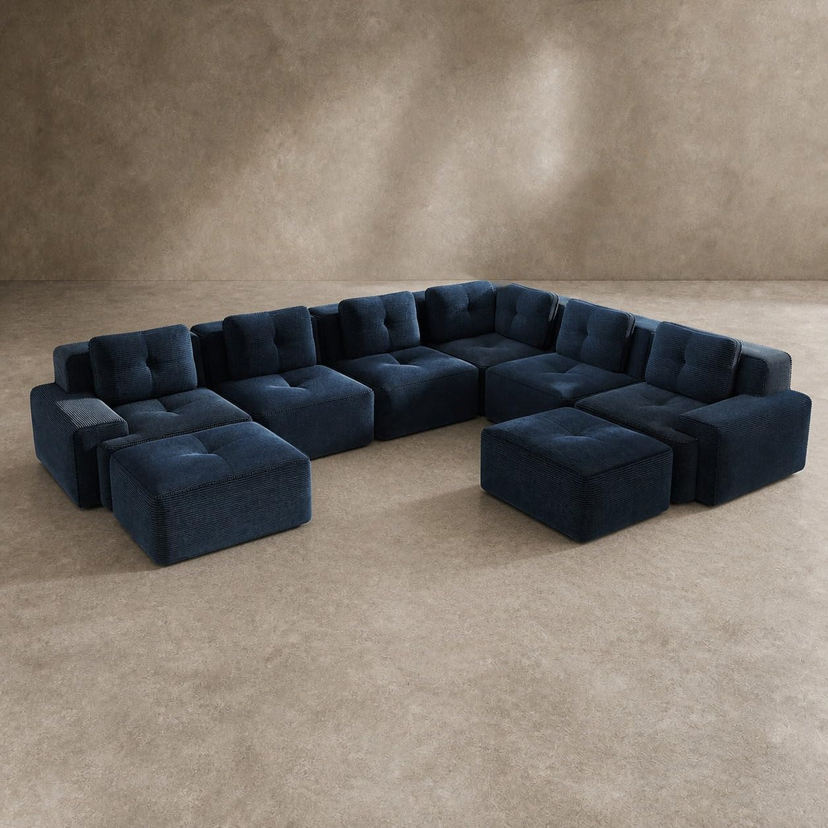 Camel Couch, Corduroy Couch, Boneless Modular Sectional Sofa Set, 5-Seat, Oversized
