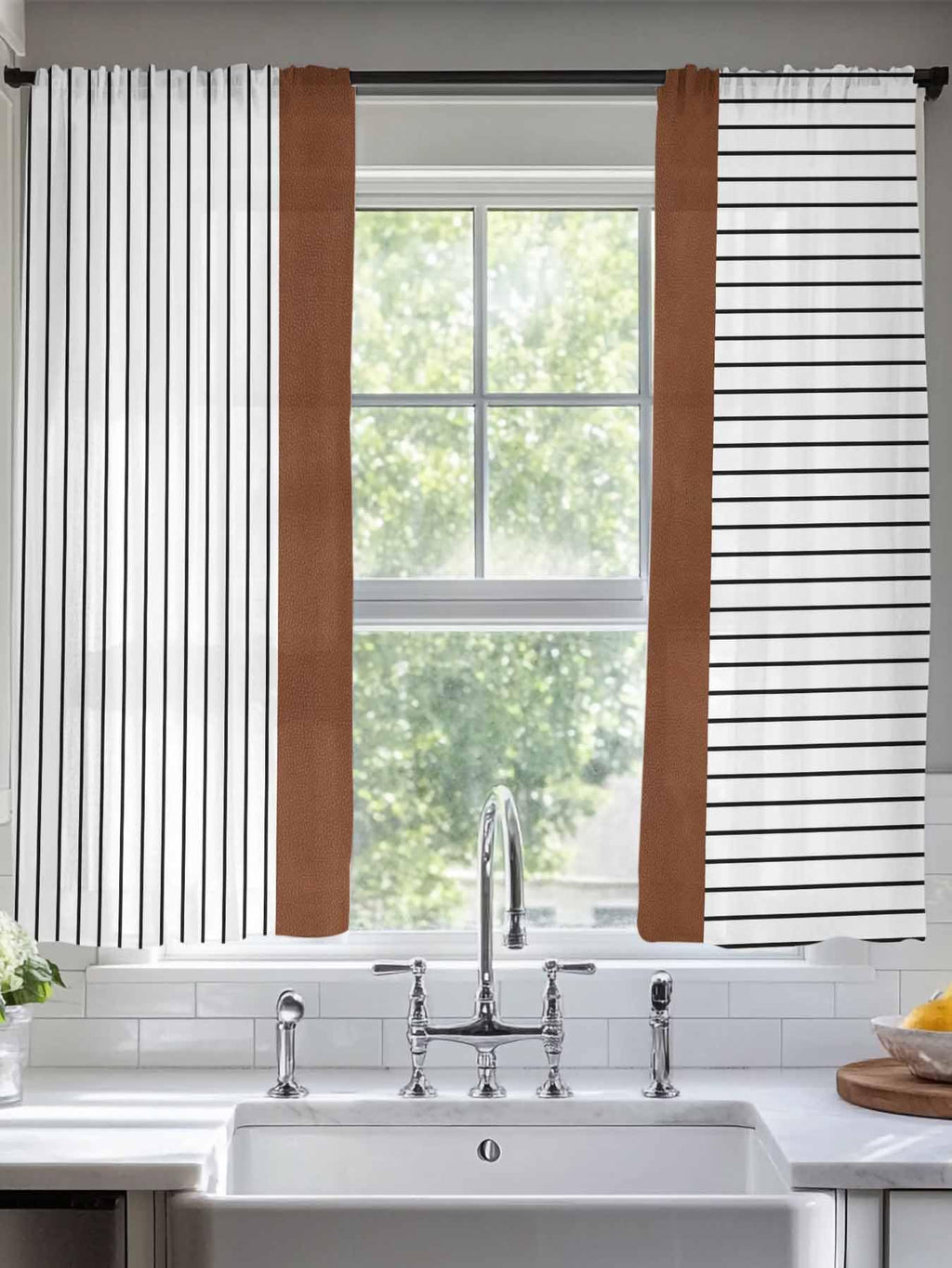 Brown Tribal Sheer Curtains, Set of Two