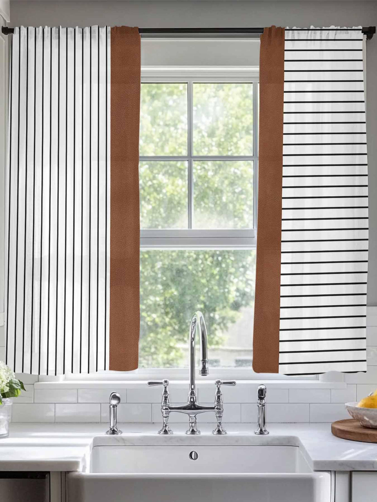 Brown Tribal Sheer Curtains, Set of Two