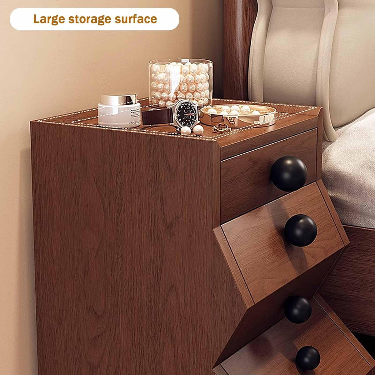 Compact Narrow Solid Wood Nightstand - 3 Drawers, Tool-Free Setup, Space-Saving Storage for Small Bedrooms