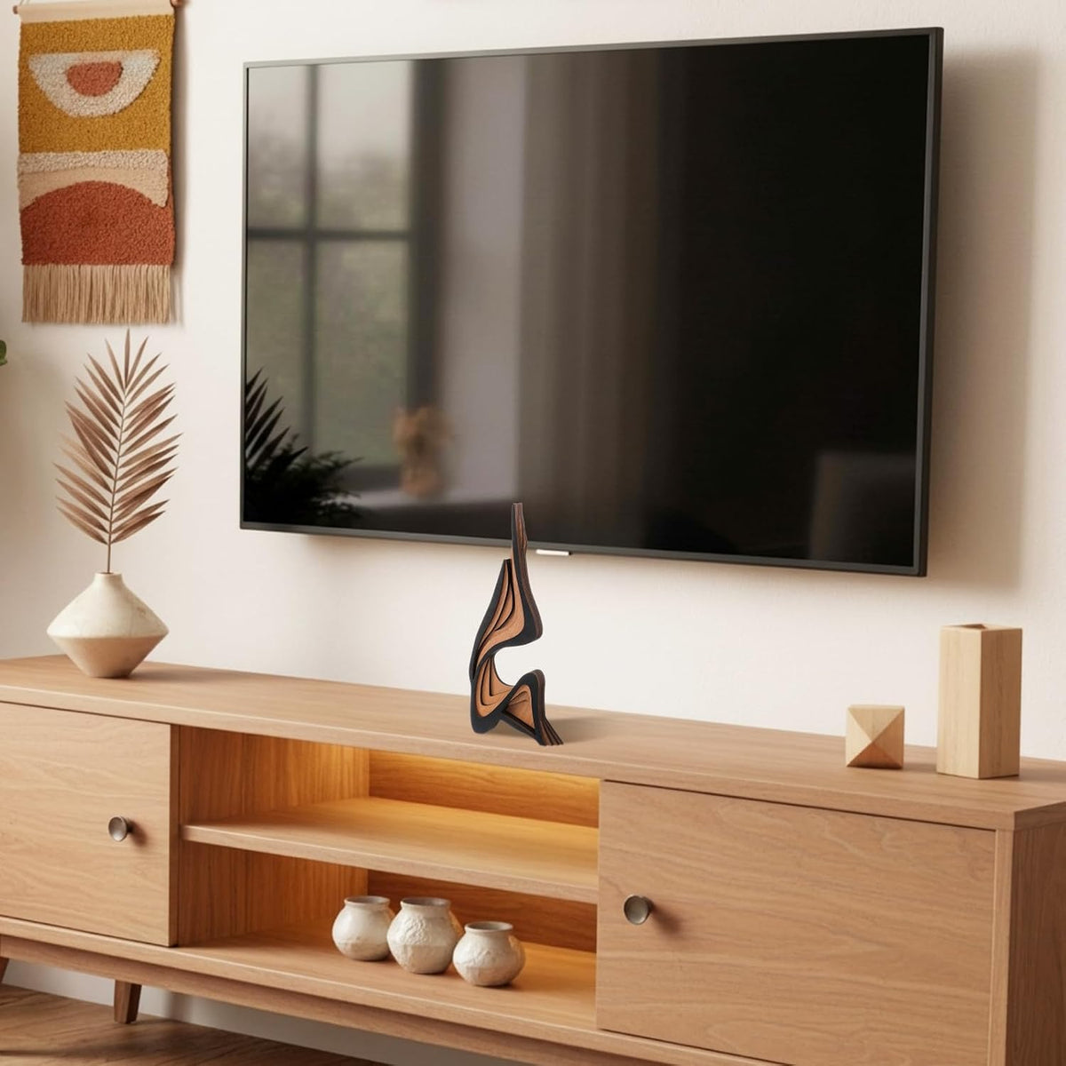 Fumete Mid-Century Modern Wood Abstract Sculpture Wooden Curved Art