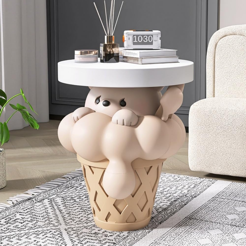 Resin Side Table with Hidden Storage, Creative Bear Accent Tables for Small Spaces, Multifunctional Animal End Table for Living Room, Bedroom and Hotel(Blue)