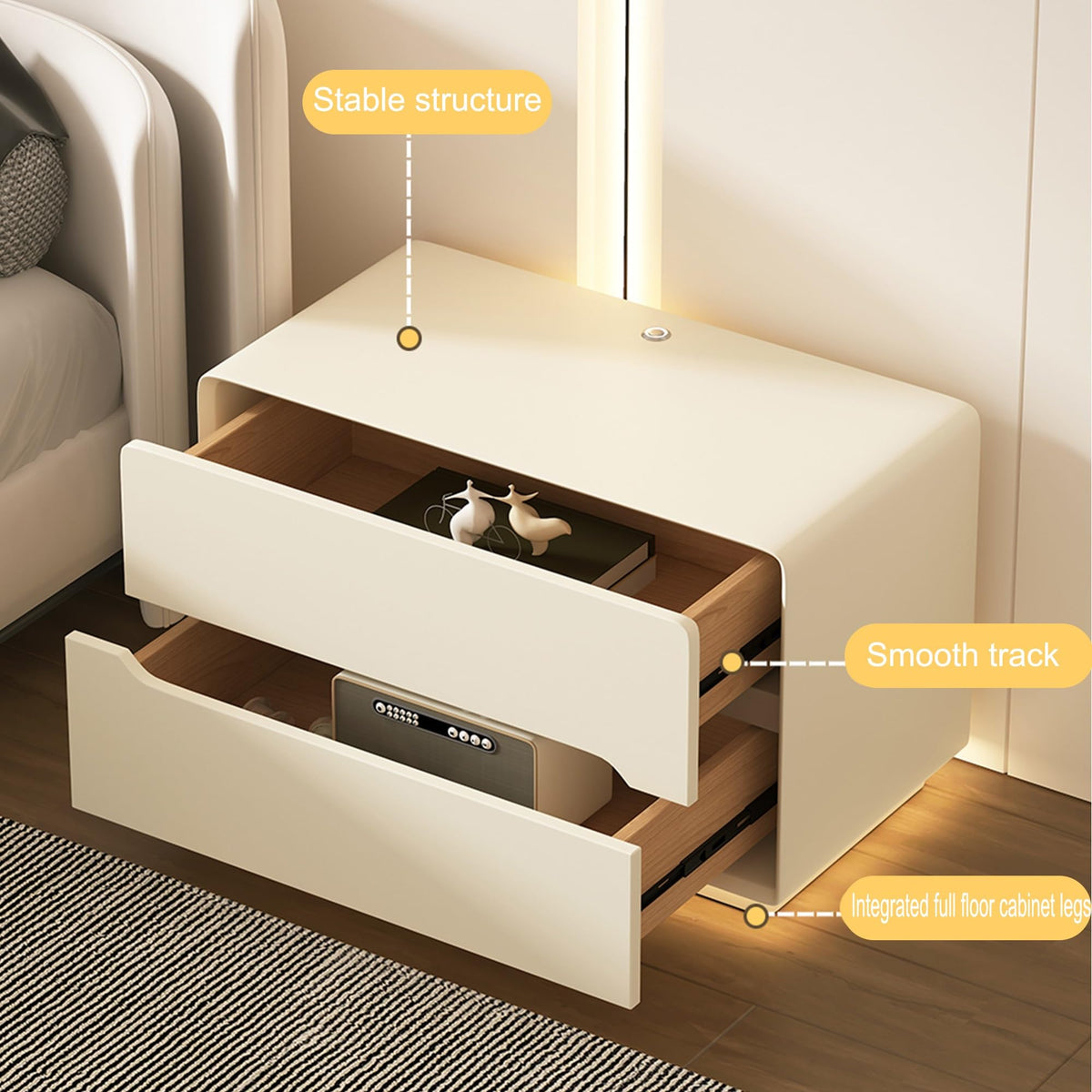 Night Stand Nightstand with LED Light Dresser Bedside Table Side Table for Bedroom End Table with Drawers Bedroom Furniture Storage Cabinet for Living Room Sofa(Gray,50 * 40 * 50cm)