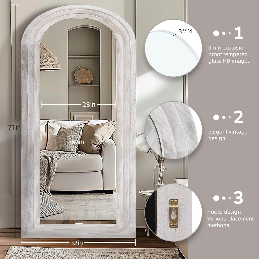 Arched Solid Wood Full-Length Mirror