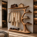 Rustic Coat Rack with Shoe Shelf, 70” H x 60” W Entryway Hall Tree Organizer for Mudroom, Hallway, Foyer Storage (Option 2)