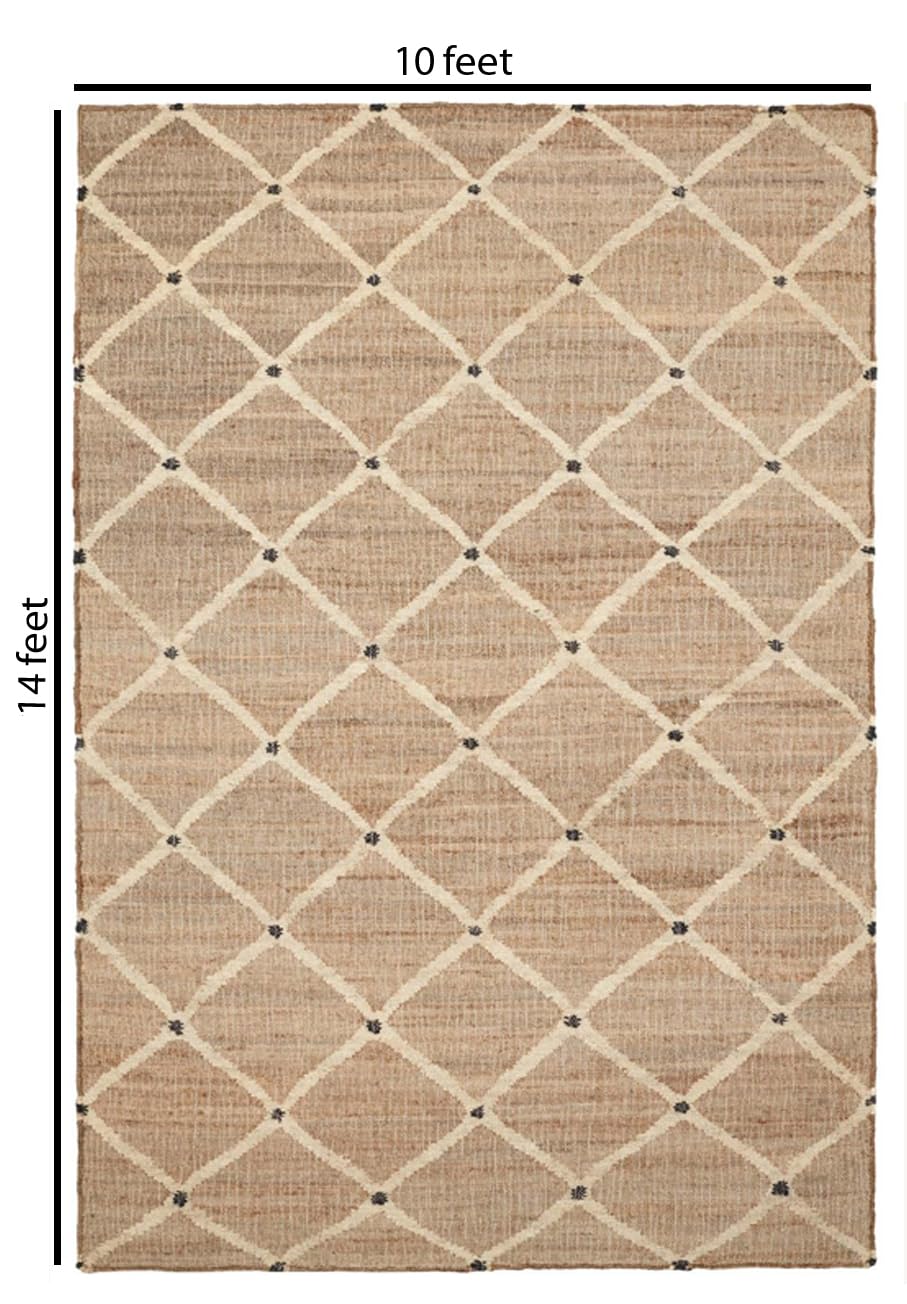 FRELISH DECOR Hand Woven Jute Area Rug 8'x10'- Geometric Design (Natural)