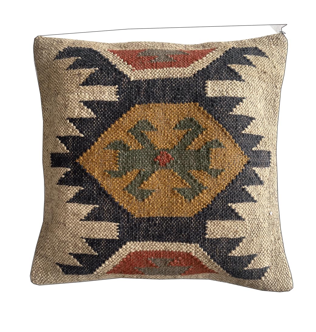 Indian Vintage Kilim Hand Loom Cushion Cover 18X18 Pillows Boho Ethnic Shams Jute