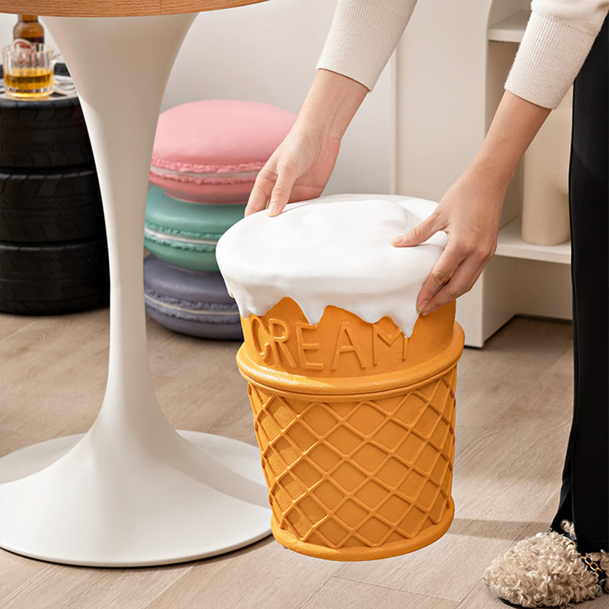 Cute Doughnut Food Stool Hand Painted Resin Shoe Changing Seat