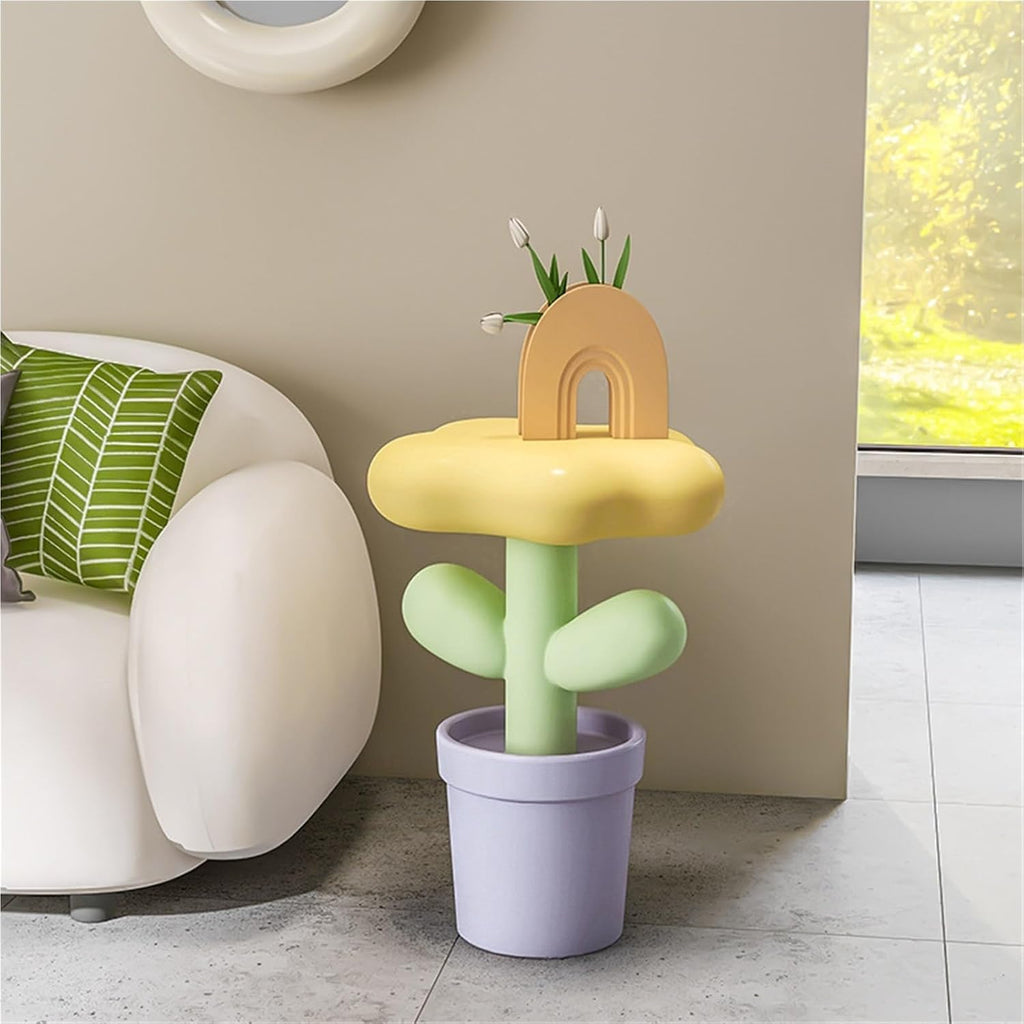 Tulip Flower Pot Resin Side Table, Modern Small Coffee Table for Living Room, Sofa End Table for Bedroom, Balcony Decor Furniture(Yellow)