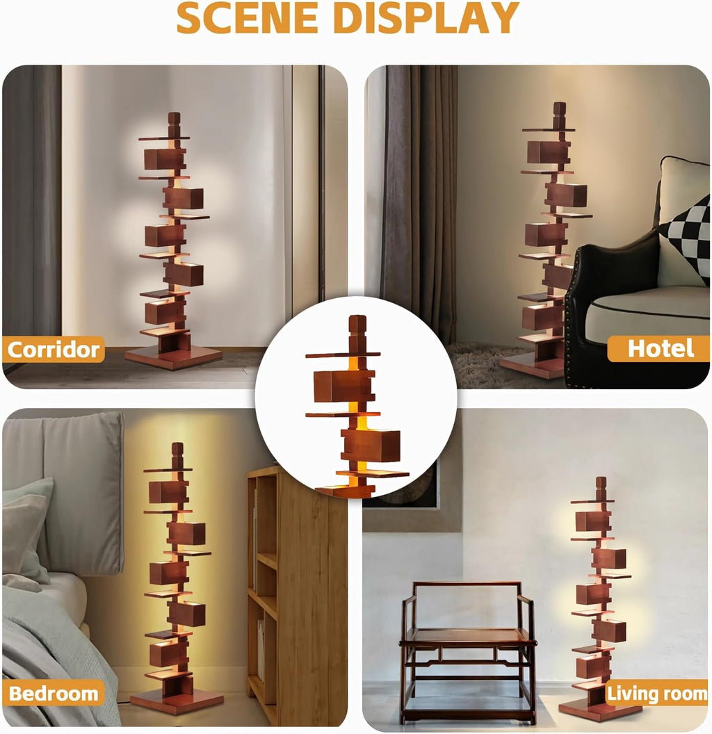 Walnut Floor Lamp with Display Shelves