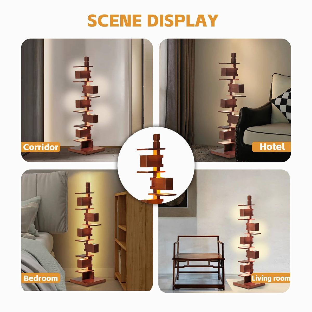 Walnut Floor Lamp with Display Shelves