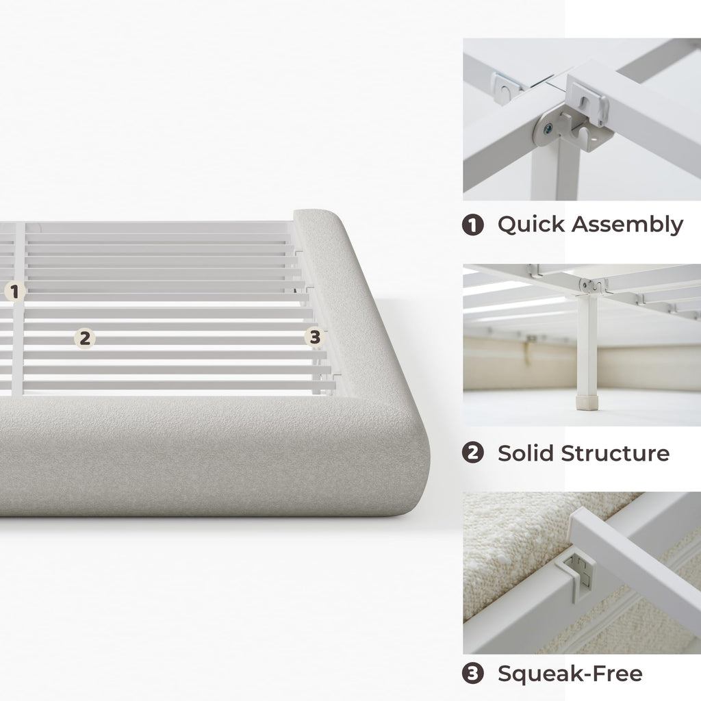 RECCI AirFrame Half-Moon Upholstered King Platform Bed Frame