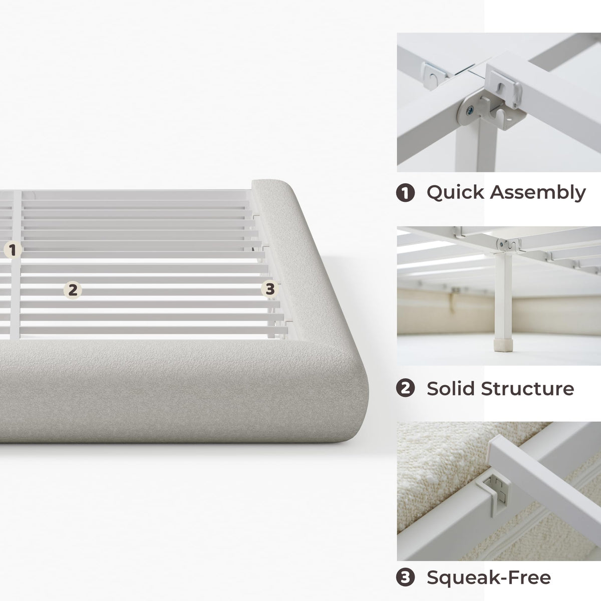 RECCI AirFrame Half-Moon Upholstered King Platform Bed Frame