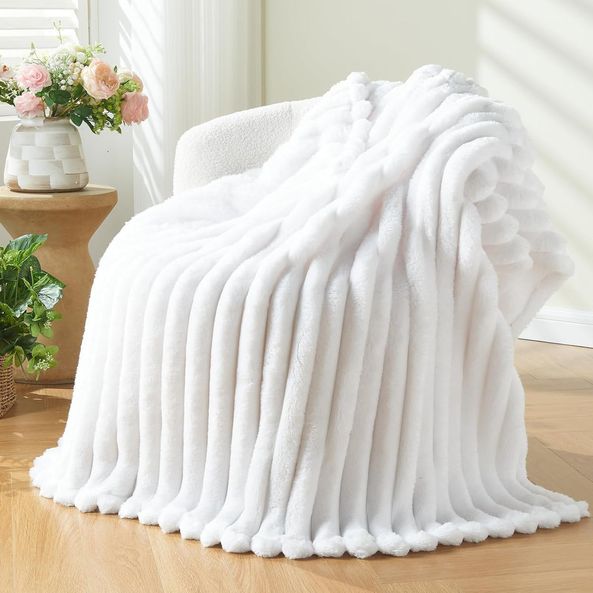 Ribbed Fleece Throw Blanket